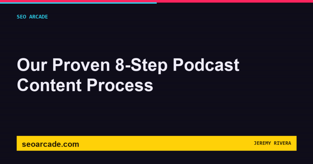 SEO Arcade title card: Our Proven 8-Step Podcast Content Process