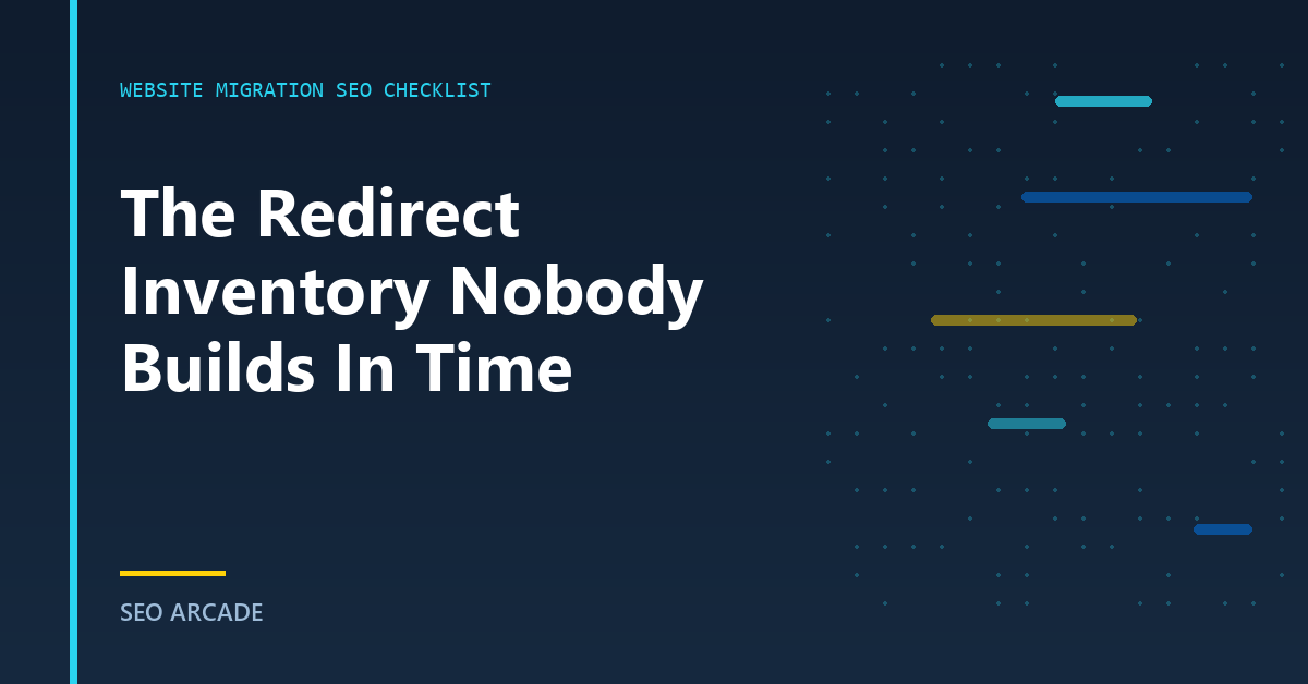 A redirect mapping sheet pairing legacy URLs with new destinations and flagging orphaned pages with no target.
