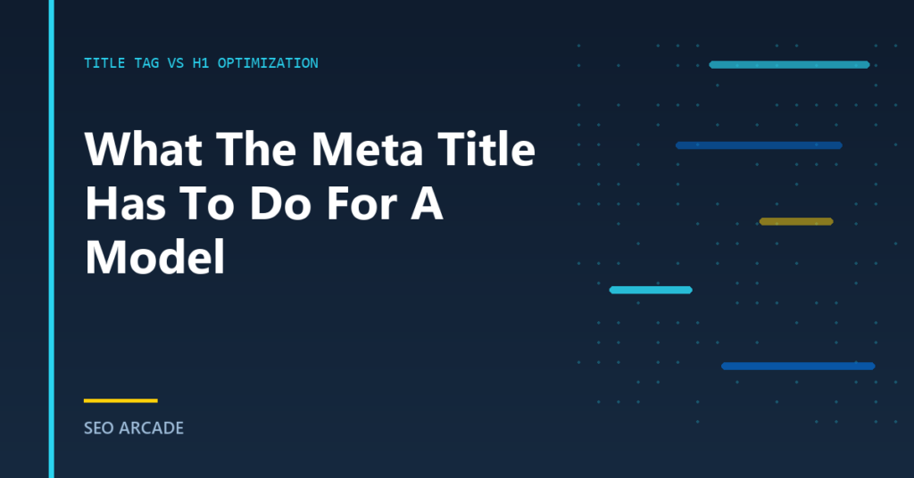 A SERP snippet mock-up with the meta title annotated to show entity, qualifier and query-match segments a model parses.