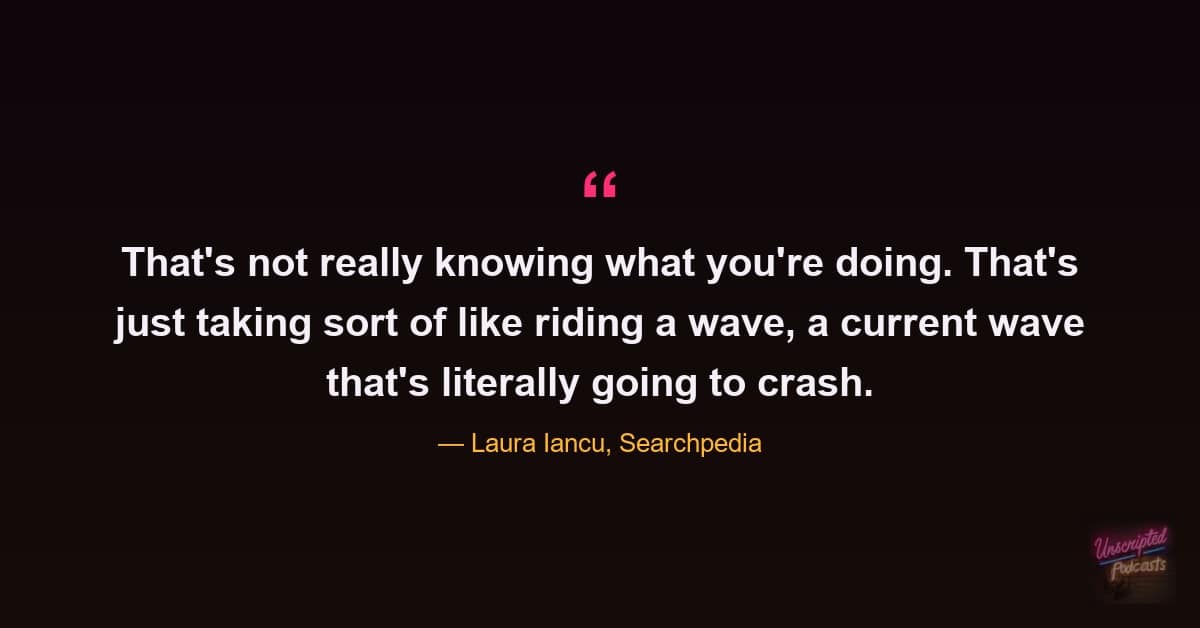 Quote card: Laura Iancu on AI search quick wins being a wave that is going to crash