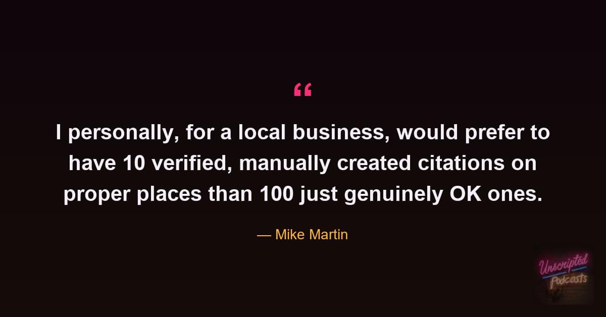Quote card: Mike Martin saying he would prefer 10 verified, manually created citations over 100 just OK ones