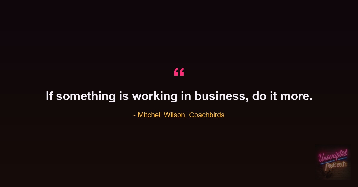 Quote card: Mitchell Wilson of Coachbirds saying if something is working in business, do it more